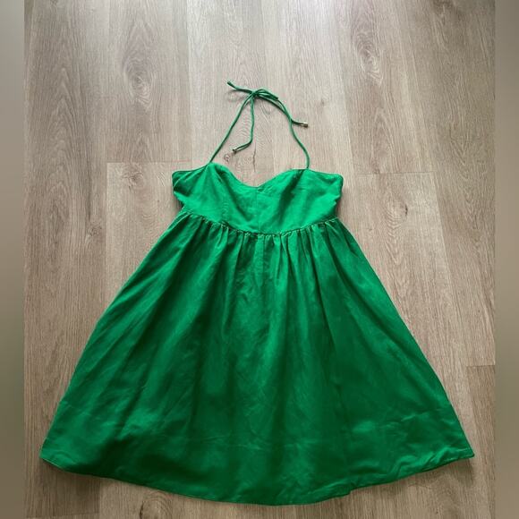 mon renn willow green lace up back halter neck fit & flare mini summer dress NEW - Picture 4 of 9